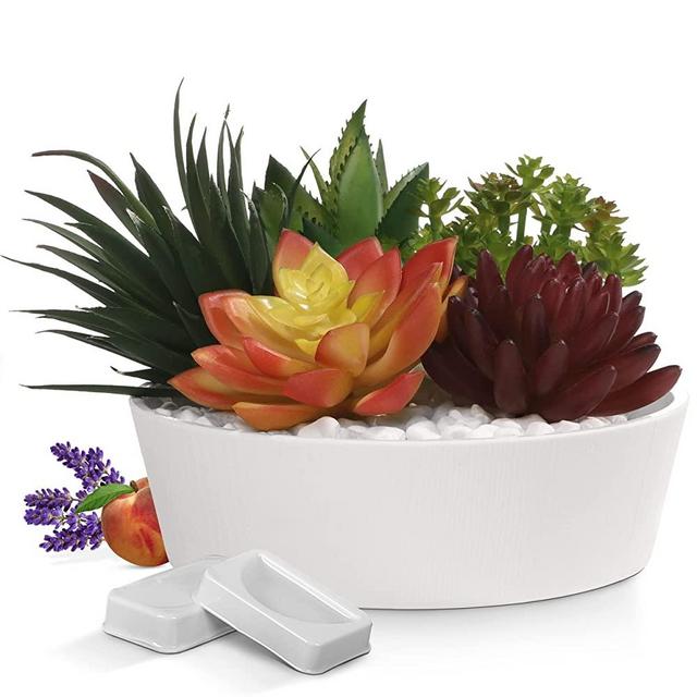 ME 2 YOU Artificial Succulents in Pot - 6.7'x6.7x4.7' Five Fake Succulent with Two Refillable Fragrance in White Pot, Realistic Faux Succulents for Living Room Table or Office Desk Decor