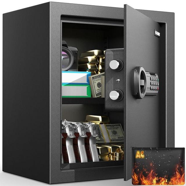 2.3 Cu.Ft Modern Fireproof Safe Box with Dual Passwords, Fireproof Bag, Adjustable Shelf, Anti-Scratch Mat & Mounting Kit, Fits Laptop & Documents, 15.75"D x 13.78"W x 13.78"H