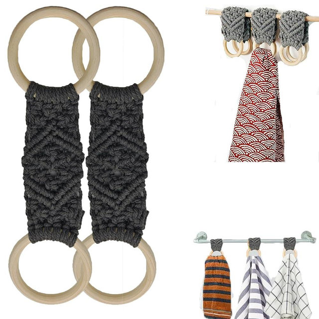 YVPSI 2 Pcs Kitchen Dish Towel Holder with Loop Crochet Hanging Towel Holder Ring Towel Hanger Loop Ring for Kitchen Bathro (Grey)