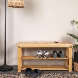 Household Essentials 2-Shelf Bamboo Storage Bench Seat