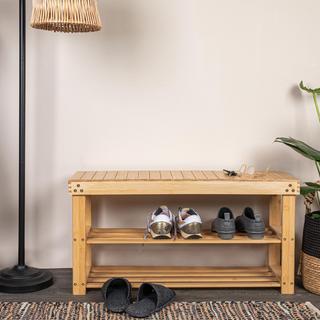 2-Shelf Bamboo Storage Bench Seat
