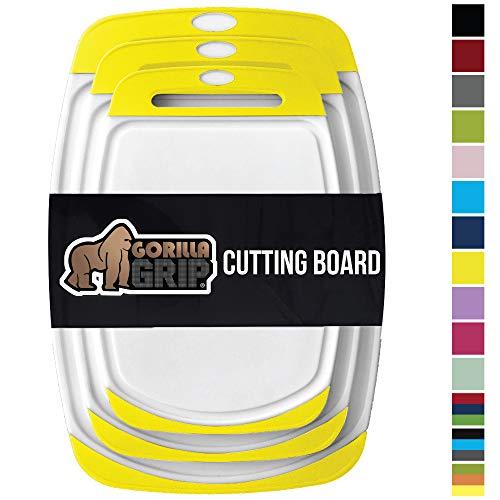 GORILLA GRIP Original Oversized Cutting Board, 3 Piece, BPA Free, Juice Grooves, Larger Thicker Boards, Easy Grip Handle, Dishwasher Safe, Non Porous, X Large, Kitchen, Set of 3, Lemon Yellow