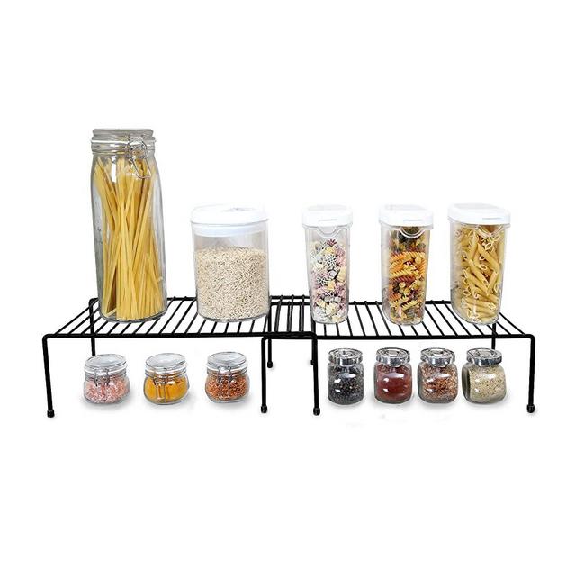 Smart Design Cabinet Storage Shelf Rack - Large Expandable (10 x 32.5 Inch) - Non-Slip Feet - Steel Metal Frame - Rust Resistant Coating - Cup, Dish, Counter & Pantry Organization - Kitchen [Black]