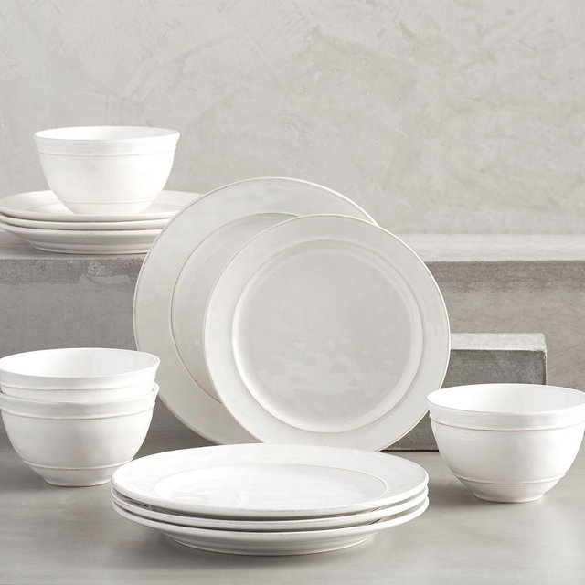 Cambria Stoneware 12-Piece Dinnerware Set, 10 3/4" Dinner Plate with Cereal Bowl - Stone