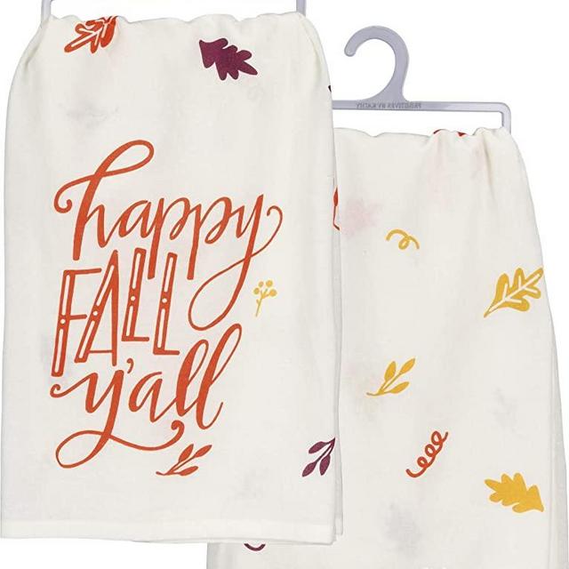 Primitives by Kathy Hand-Lettered Inspired Dish Towel, 28 x 28-Inch, Orange - Happy Fall Y'all