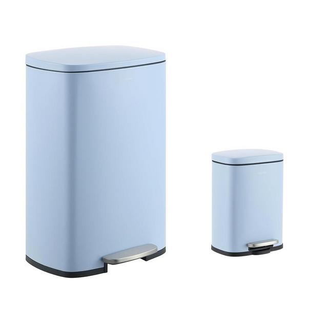 happimess HPM1006H Connor Rectangular 13-Gallon Trash Can with Soft-Close Lid and Free Mini Trash Can, Fingerprint Resistant, Modern, Minimalistic for Home, Kitchen, Office, Bathroom, Tide Pool Blue