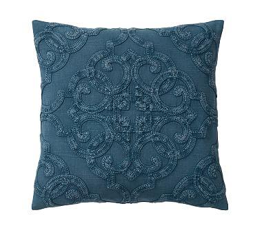 Drew Embroidered Pillow Cover, 18", Indigo