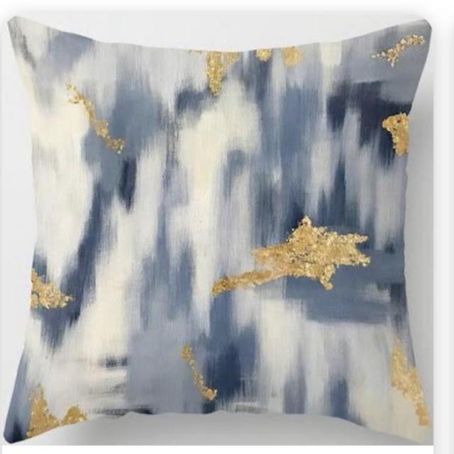 Blue and Gold Ikat Pattern Abstract Throw Pillow