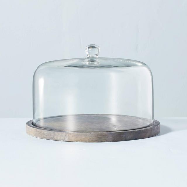 Distressed Wood with Glass Dome Cake Stand Black - Hearth & Hand™ with Magnolia