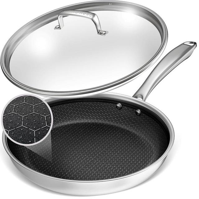 Home Hero LuxeClad Non Stick Frying Pans - Dishwasher and Oven Safe Skillet - Induction Ready, Compatible with All Cooktops Frying Pan - Hybrid Frying Pans Nonstick with Lid (Stainless Steel 10-Inch)