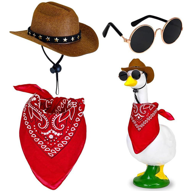 Amlisia Cowboy Porch Goose Outfits, Goose Costume Clothes for 17''/23" Lawn Cement Plastic Goose with Cowboy Hat Bandana Sunglasses for Garden Yard Decoration