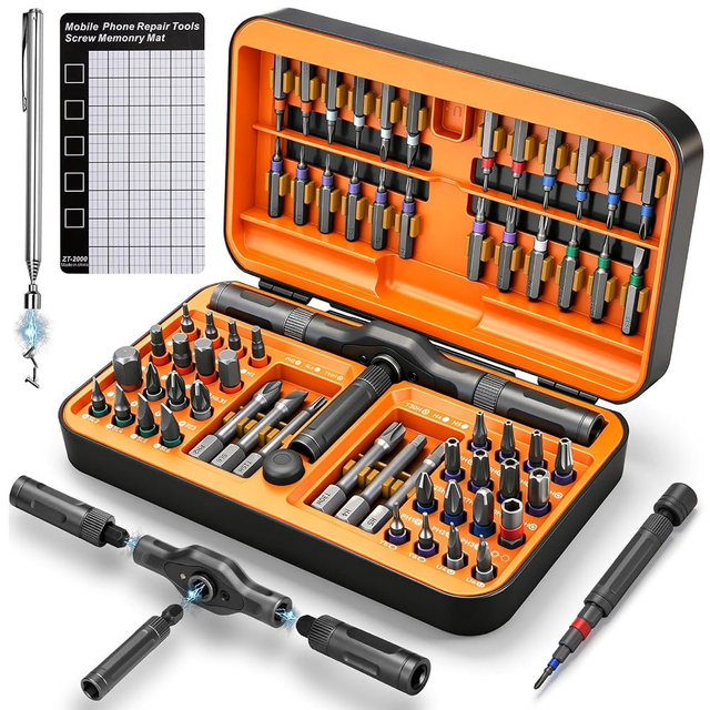 KELIN 68 IN 1 Magnetic Ratchet Screwdriver Set, T Handle Ratchet Screwdriver Kits with S2 Steel Bits for Home Daily Repair, Precision Electrical Appliance Repair, for Men Husband(Orange)