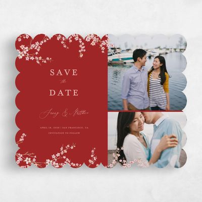 Red Scalloped Wedding Save the Date - Sakura Multiphoto