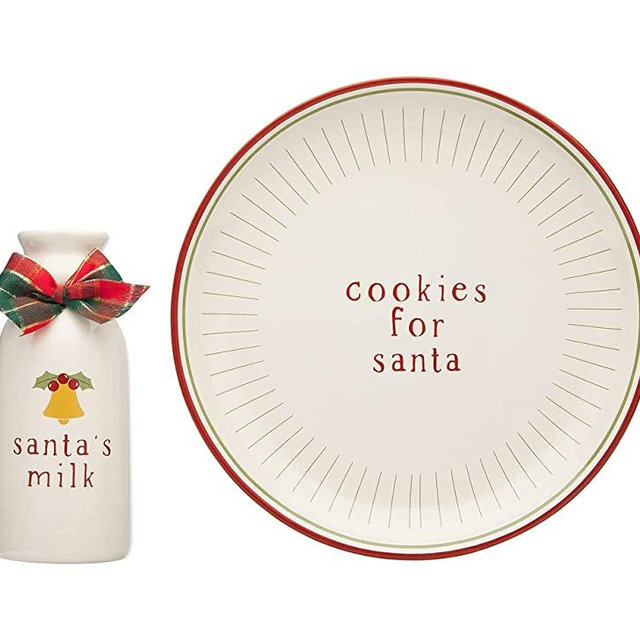 Pearhead Santa Cookie Set, Cookies and Milk Christmas Décor, Cookie Plate Set for Santa, Night Before Christmas Holiday Plate Set, Christmas Decorations