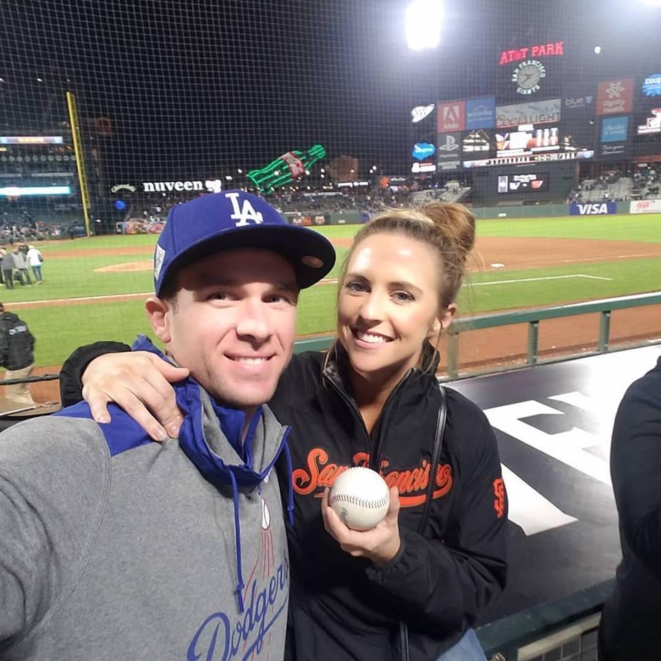 Front row for the Giant's/Dodger's game for Eric's Birthday. We got a ball!