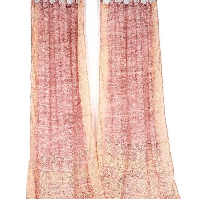 Light-Filtering Sari Colorful Curtains – Boho Curtains, Bed Canopy Panel, Tapestry or Window Treatment Brilliant Chakra Collection + Tote bag (84"L x 42"W Set of 2, Blush)