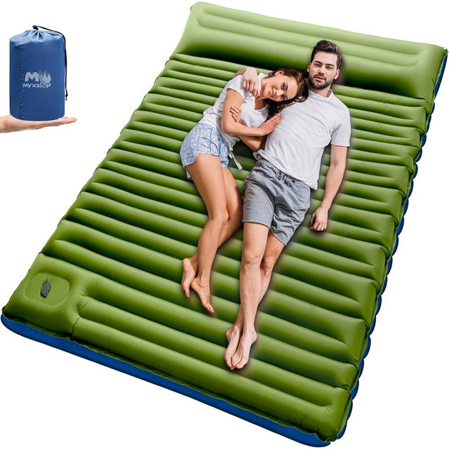 Myxslop Double Sleeping Pad for Camping, 6" Extra-Thick 2 Person Camping Sleeping Pad with Pillow Built-in Foot Pump, Inflatable Sleeping Mat for Backpacking, Tent, Hiking Essentials Gear