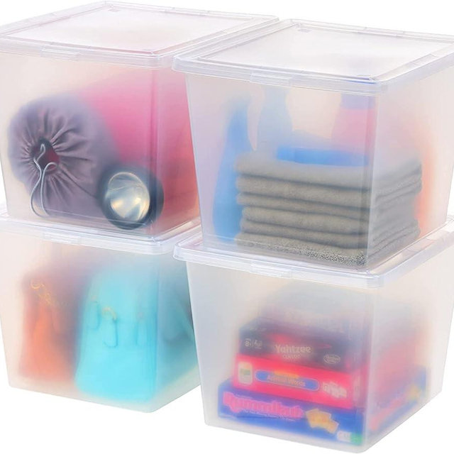 IRIS USA 36 Quart Plastic Storage Bin Tote Organizing Container with Latching Lid, Stackable and Nestable, Clear, 4 Pack