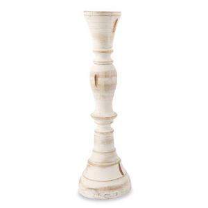 LARGE WHITEWASH HAND-TURNED CANDLE STICK