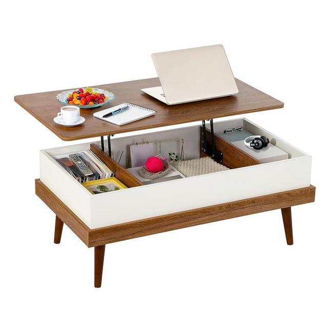 Houseables Lift Top Coffee Table with Storage, Brown Wood Coffee Table with Lifting Top, 39”L x 16”H-22”H, Lift Top Coffee Tables for Living Room, Modern Center Table, Rising Pop Up Coffee Table Desk