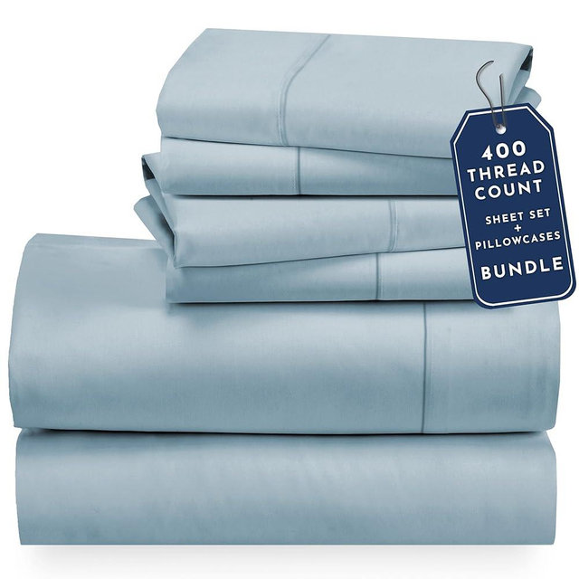 California Design Den 6 Piece Queen Size Sheet Set with 4 Pillowcases, 400 Thread Count 100% Cotton Sateen (Sky Blue)