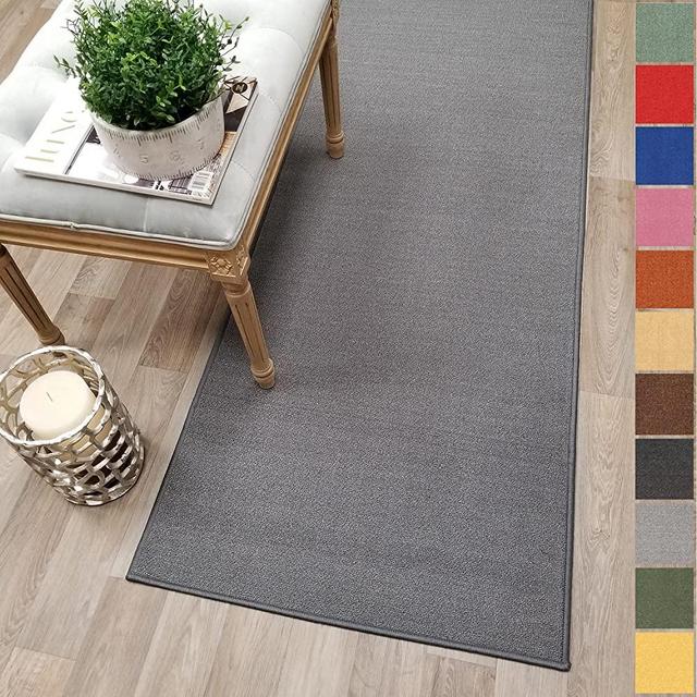 Custom Size Grey Solid Plain Rubber Backed Non-Slip Hallway Stair Runner Rug Carpet 22 inch Wide Choose Your Length 22in X 6ft