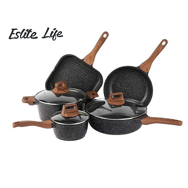 ESLITE LIFE Pots and Pans Set Nonstick Cookware Set Induction Compatible with Granite Stone Coating, 8 Piece