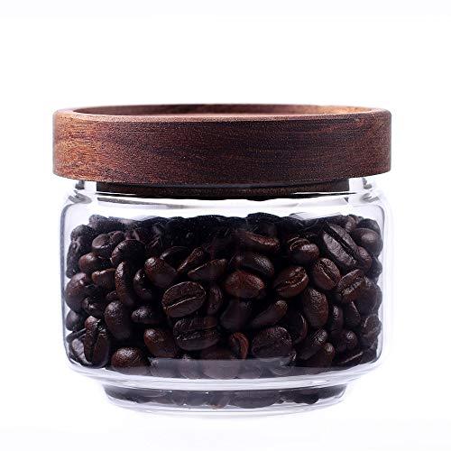 Glass Coffee Containers, 8.5 FL OZ/250 ml Kitchen Serving Food Storage Canister with Sealed Wooden Lid, BPA-Free Clear Glass Jar for Tea Leaves, Powder, Spice,Weed(3.06 inch)