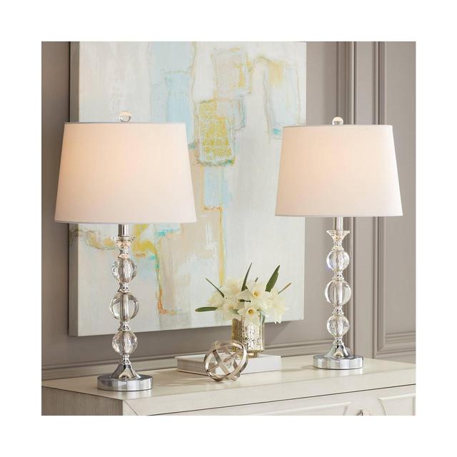 360 Lighting Solange 25" High Modern Glam Table Lamps Set of 2 Silver Finish Stacked Crystal White Shade Living Room Bedroom