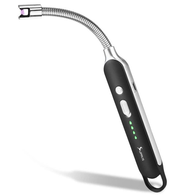 SUPRUS Electric Rechargeable Arc Lighter with LED Battery Display Long Flexible Neck USB Lighter for Candle Cooking (Black)