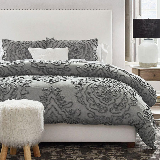 Renee Candlewick Sateen Duvet, Gray, Full/Queen