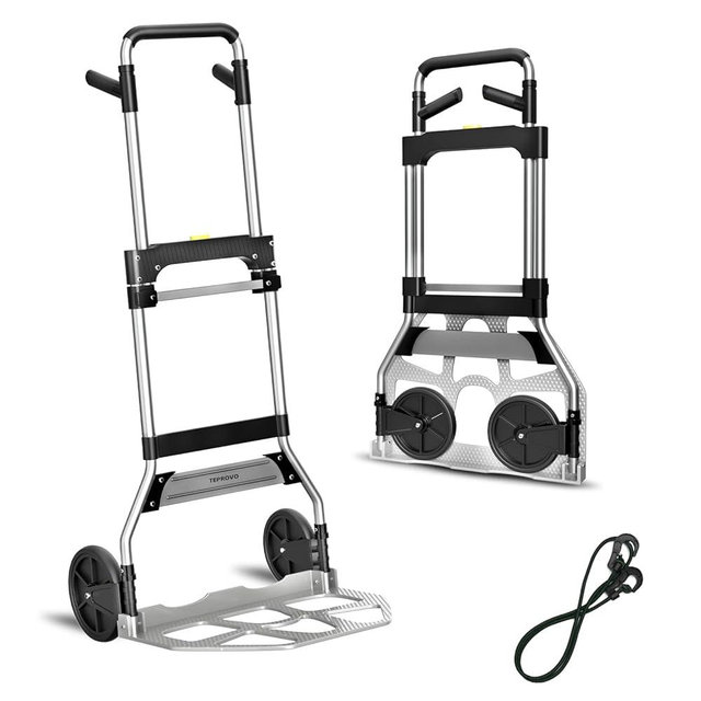 Teprovo Folding Hand Truck Dolly Cart,340LB Capacity Portable Aluminum Dolly Cart with Telescoping Handle and 7 Inch Rubber Wheels for Moving,Shopping,Travel,Office Use