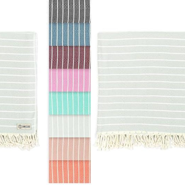 Sand Cloud Turkish Beach Towel - Sand Proof - 100% Certified Organic Turkish Towel - Quick Dry Towel for Beach, Picnic, Blanket or Bath Towel - As Seen on Shark Tank - Gocek (Sage Green) (Pack of 2)