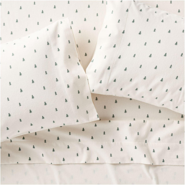Cozysoft Organic Cotton Flannel Spruce Green Trees Queen Sheet Set