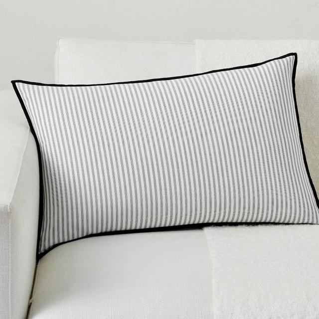 Monique Lhuillier Ticking Striped Lumbar Pillow, 16 x 26" ", Gray Multi