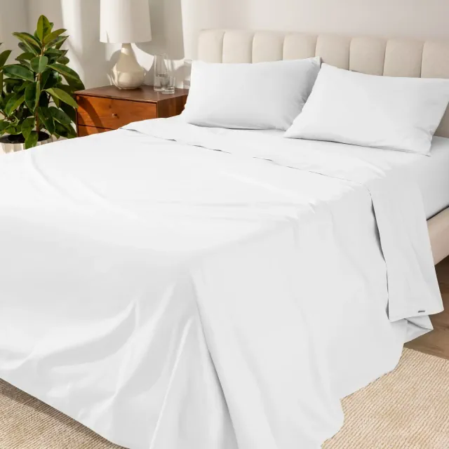 Organic Cotton Percale White 4 Piece King Bed Sheet Set by Bare Home