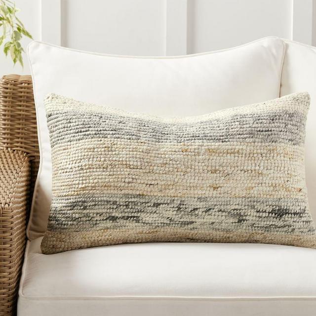 Juna Indoor/Outdoor Textured Pillow, 16" x 26", Gray Multi