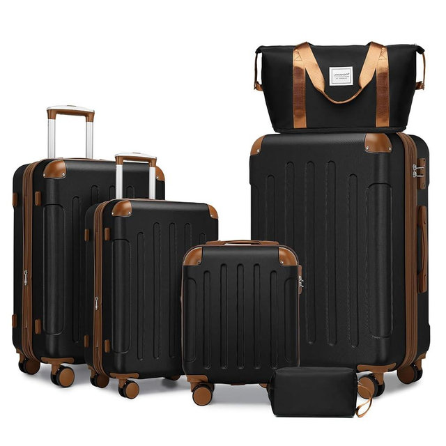 FELICIFE 6 Piece Hardside Luggage Set, ABS Hard Shell Suitcase with TSA Lock, 360° Spinner Wheels, Expandable Carry On Checked Luggage with Duffel Bag and Toiletry Bag, 18/20/24/28 Inch, Black