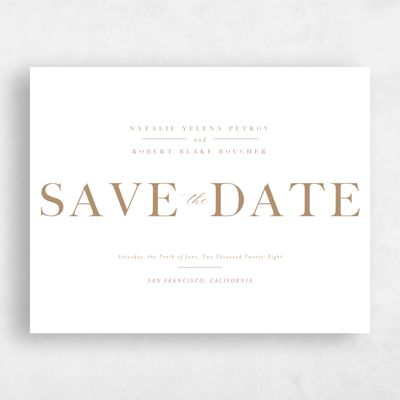 Metallic Bronze, Brown Wedding Save the Date - Holt Landscape Letterpress