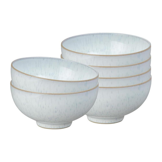 Denby - White Speckle Rice Bowls Set of 6-16.2oz Dishwasher, Microwave Safe - Scratch Chip Resistant - Reactive White Glaze, Ceramic Stoneware - Tableware for Oats, Cereal, Noodles