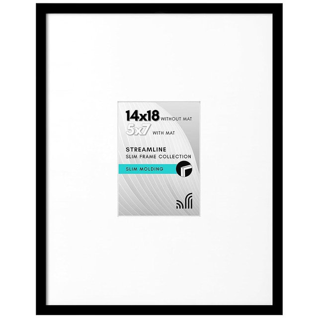 Americanflat 14x18 Picture Frame with Polished Plexiglass - Use as 5x7 Frame with Mat or Display 14x18 Photo Without Mat - Streamline Collection - Thin Border Picture Frames for Wall - Black