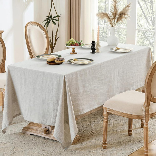 Simple&Opulence Linen Tablecloth 60x84 Inch – Basic Table Cloth for 6-8 Seater Dining Table, 100% Linen – Natural