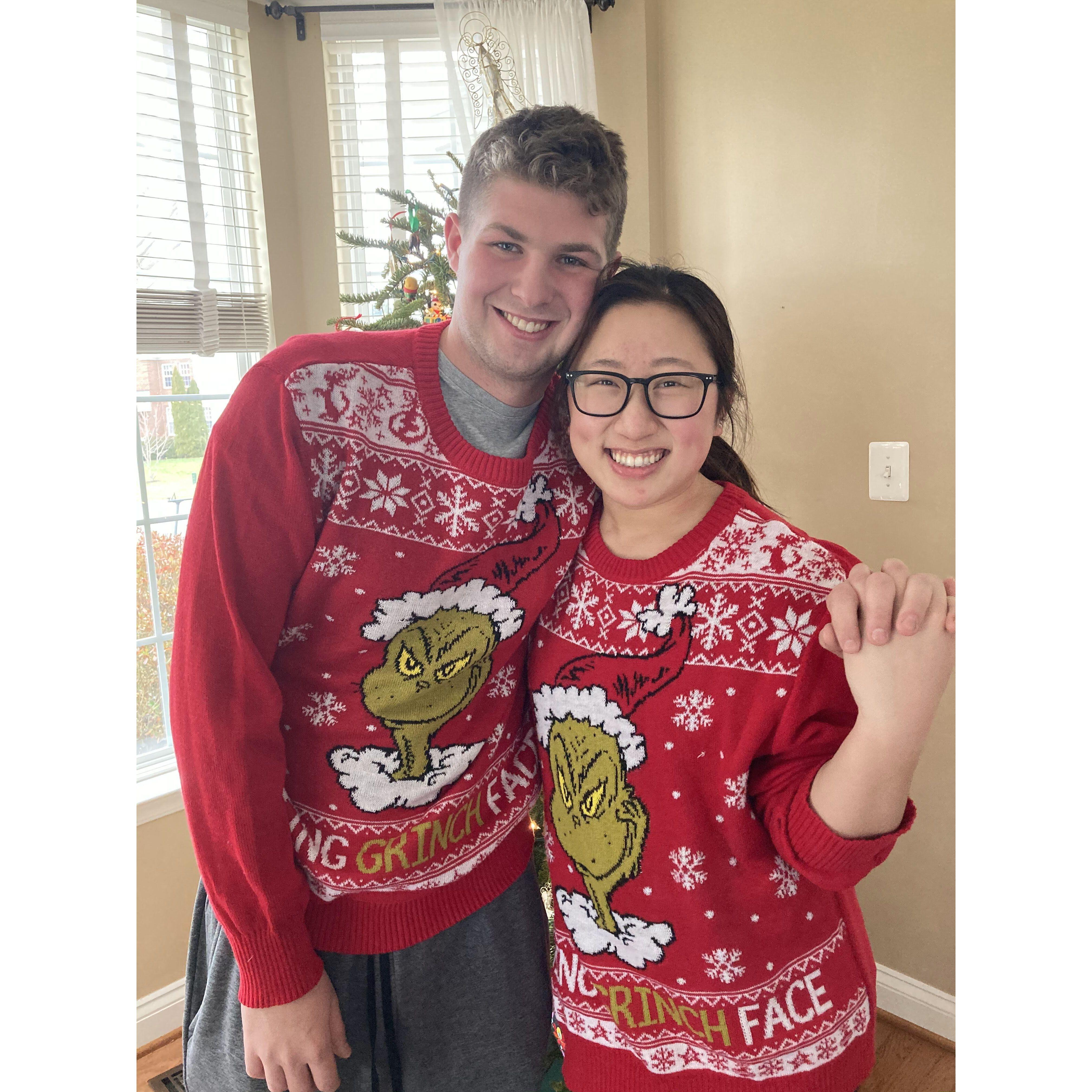 Our first actual Christmas together. I got us these matching sweaters and he very generously humored me by wearing it for the day.