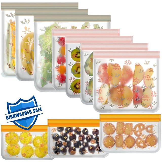 10 Pack Dishwasher Safe Reusable Bags Silicone, Leak proof Reusable Freezer Bags for Food Storage Home Organization Traval & Make-up BPA FREE for Food Storage Home BPA FREE for Salad Fruit