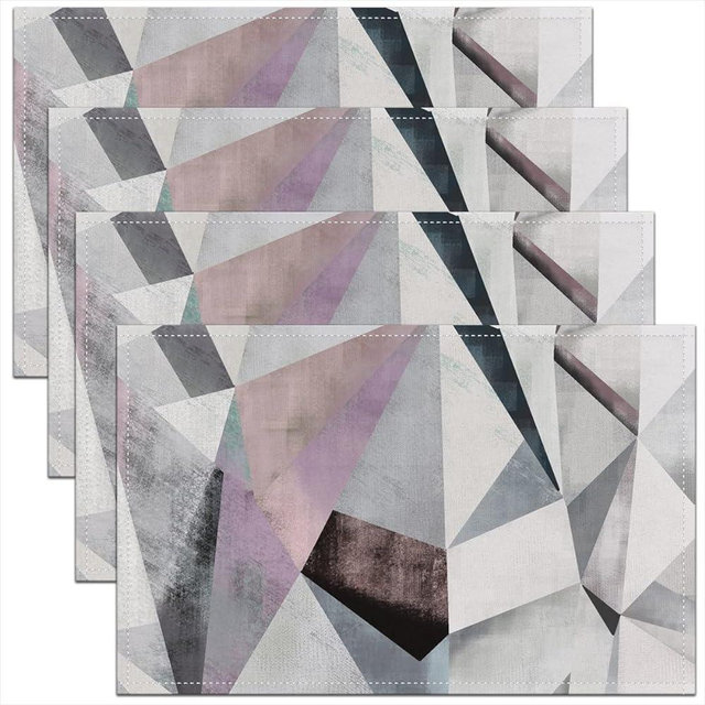 jejeloiu Geometric Placemats Table Mats, Modern Abstract Art Placemats for Dining Table Set of 4, Retro Light Pink Grey Triangle Placemat Set Non-Slip Easy to Clean for Kitchen Dining Table