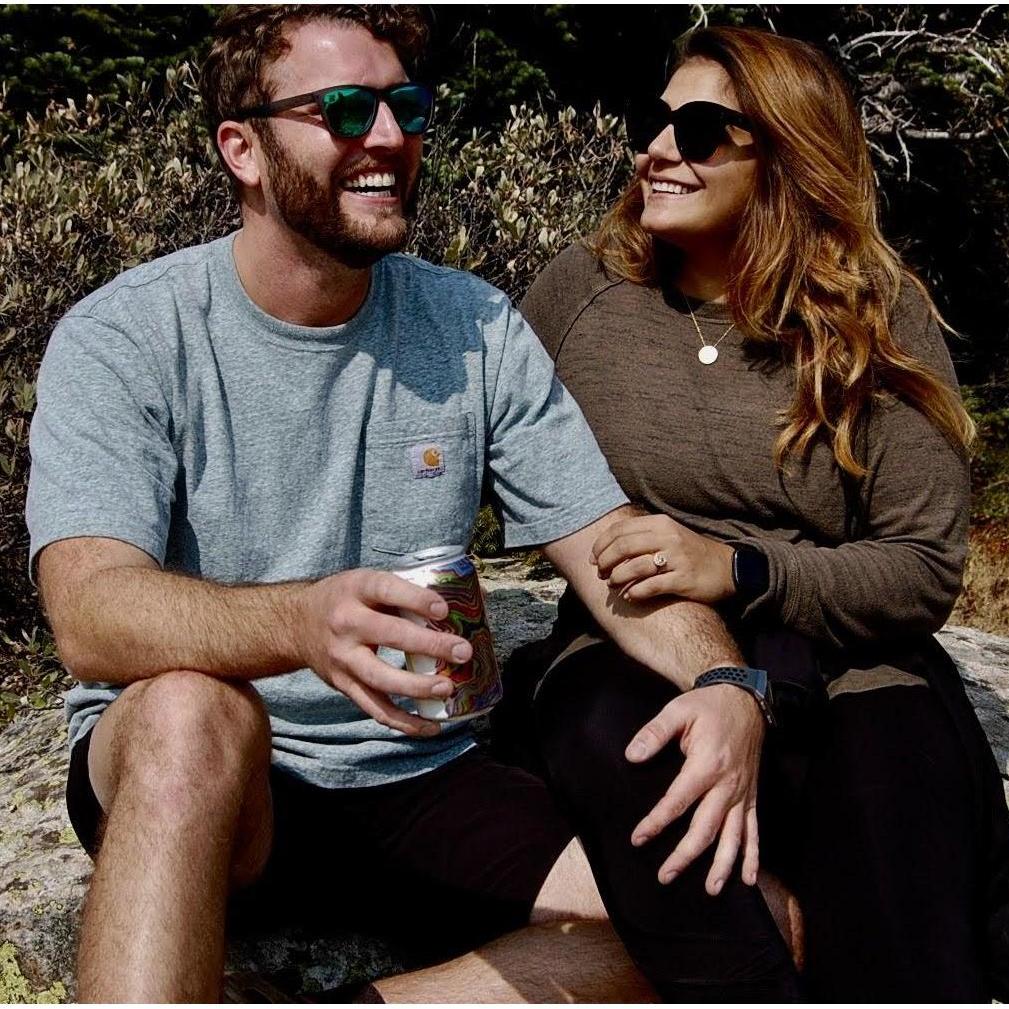 Enjoying a beer after our engagement!