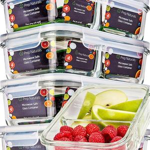 [5 Pcs] Glass Meal Prep Containers Glass 2 Compartment - Glass Food Storage Containers - Glass Storage Containers with Lids - Divided Glass Lunch Containers Food Container - Glass Food Containers 29oz