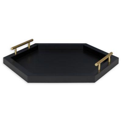 Kate and Laurel Halsey Hexagonal Decorative Tray in Black/Gold