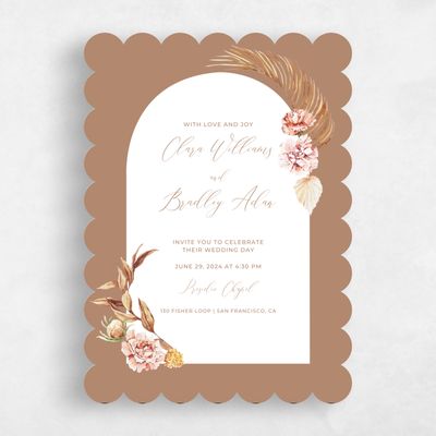 White Scalloped Wedding Invitation - Caoba Portrait
