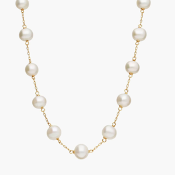 Freshwater Pearl Station Necklace in 14K Yellow Gold
